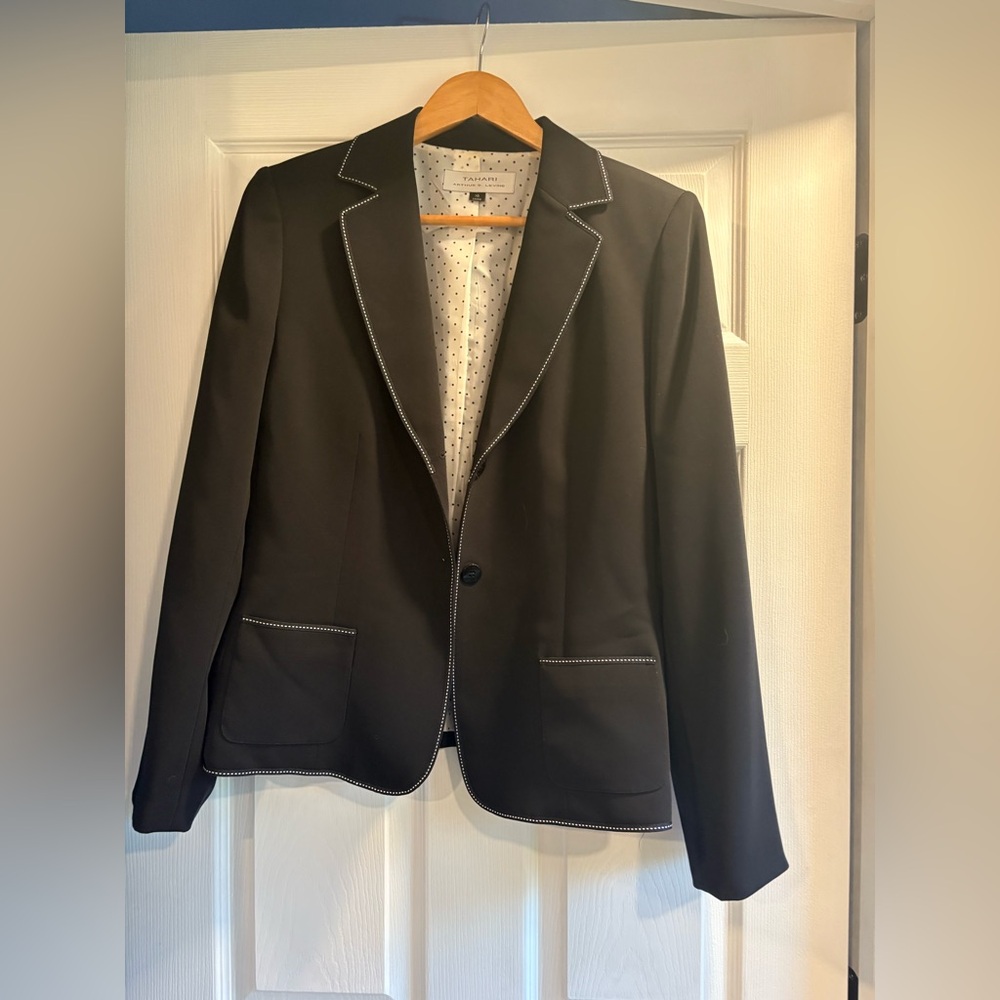 Tahari Black Blazer with White Stitching
